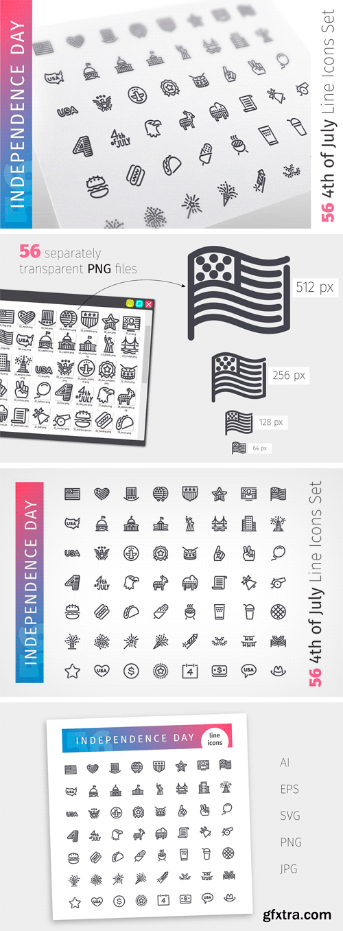 CM 1407049 - USA Independence Day Line Icons Set