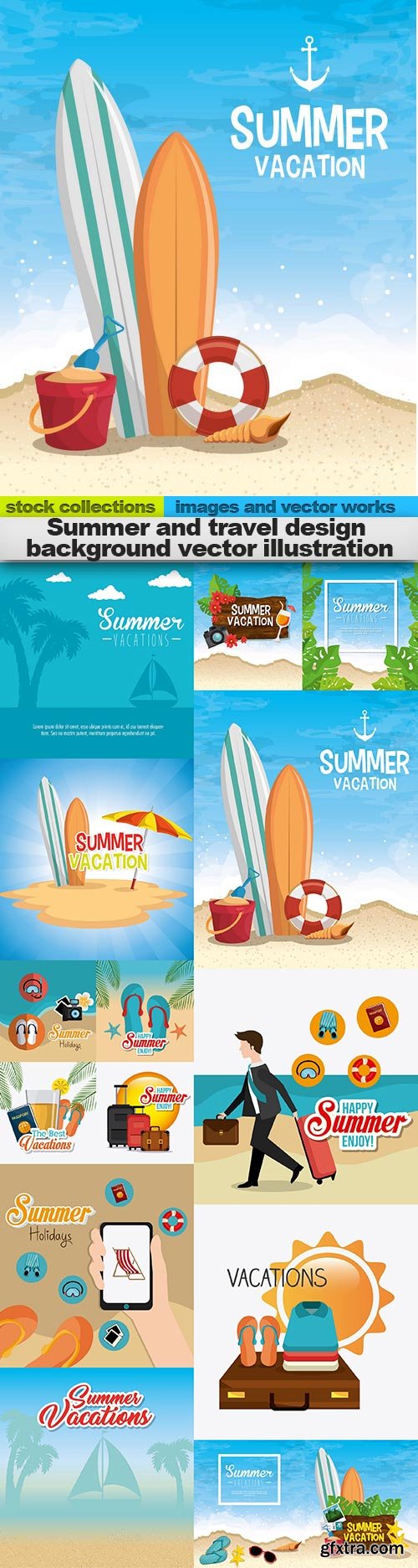 Summer and travel design background vector illustration, 15 x EPS