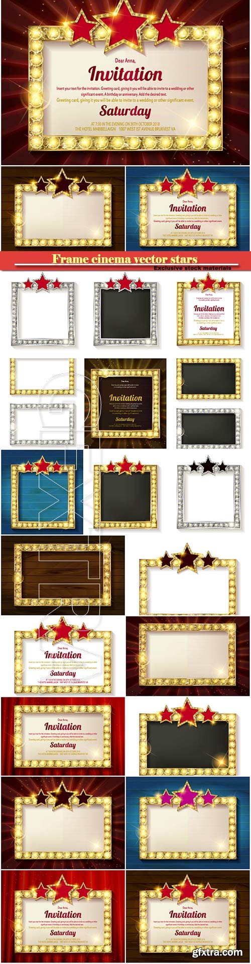 Frame cinema vector stars, invitation with a gold decoration