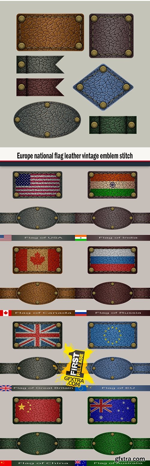 Europe national flag leather vintage emblem stitch