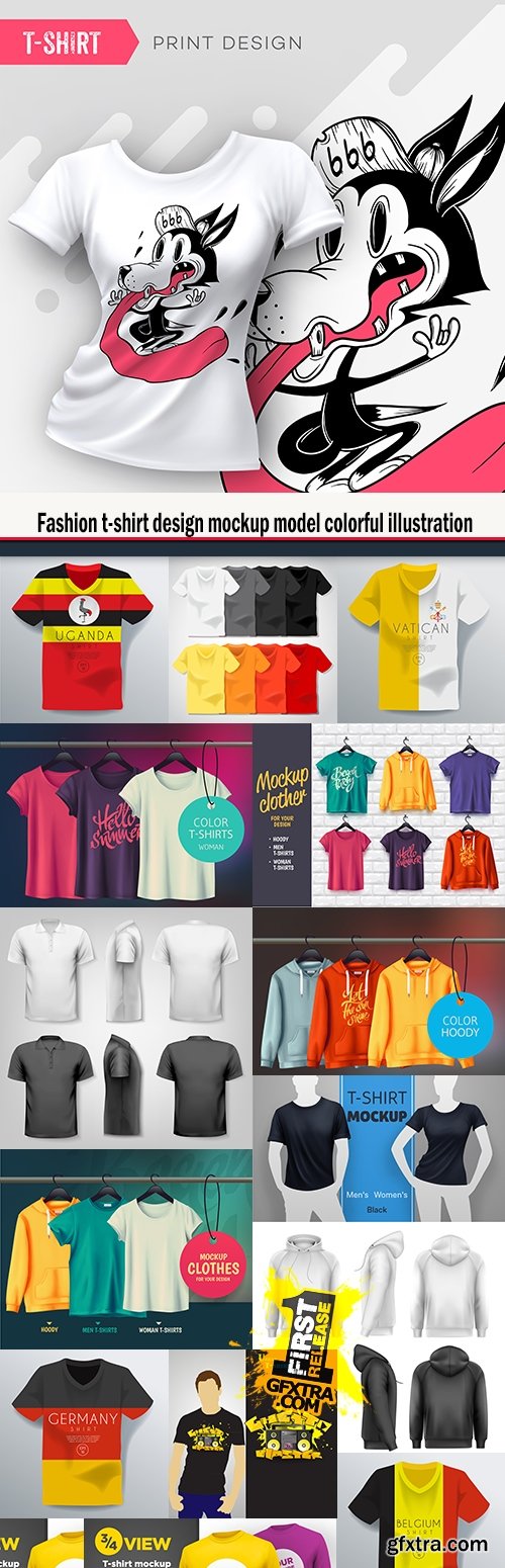 Fashion t-shirt design mockup model colorful illustration