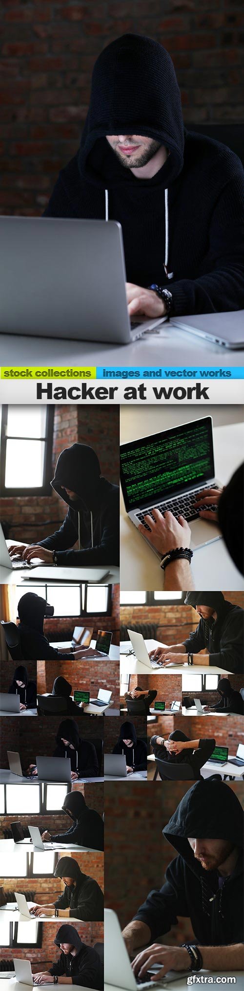 Hacker at work, 15 x UHQ JPEG