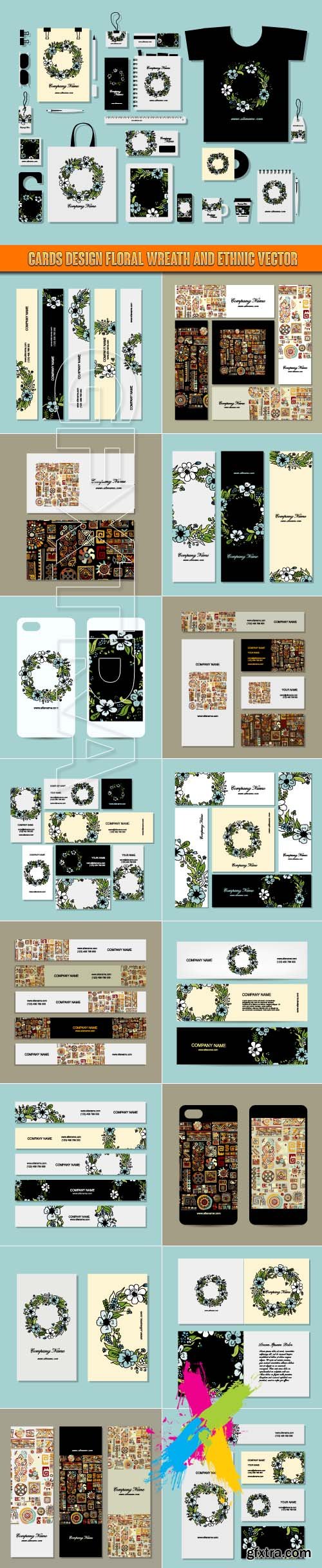 Cards design floral wreath and ethnic vector