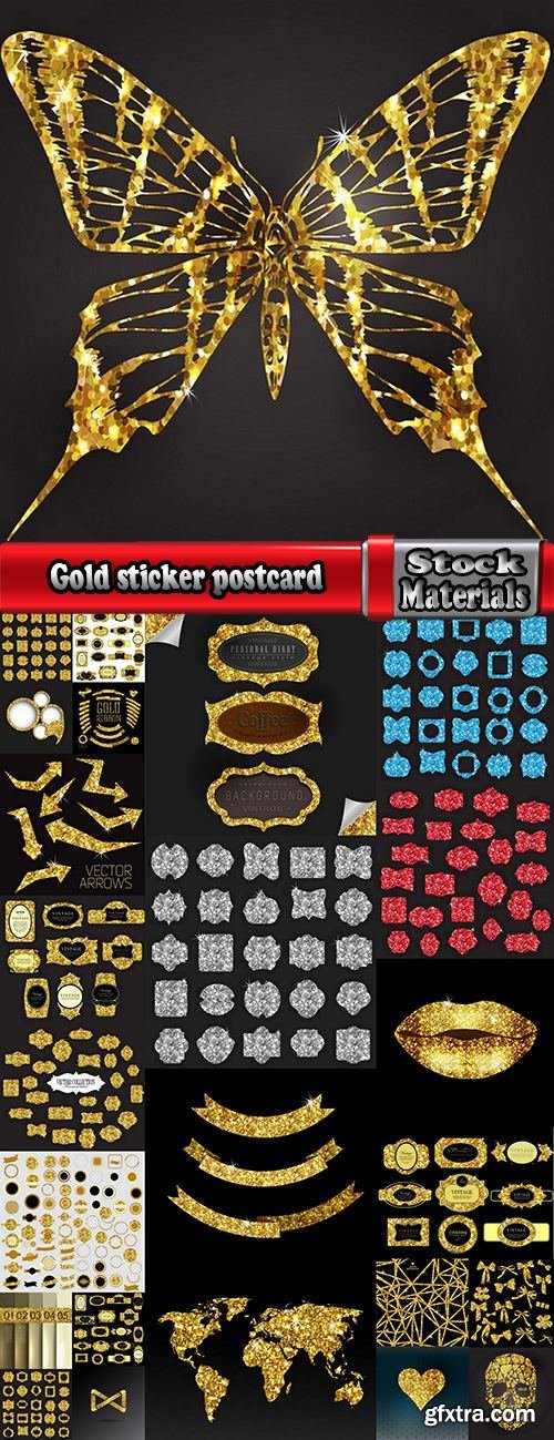 Gold sticker postcard ribbon frame background backdrop 25 EPS