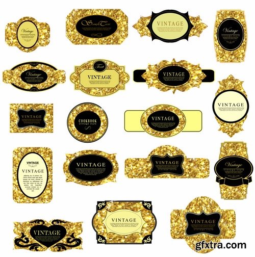 Gold sticker postcard ribbon frame background backdrop 25 EPS