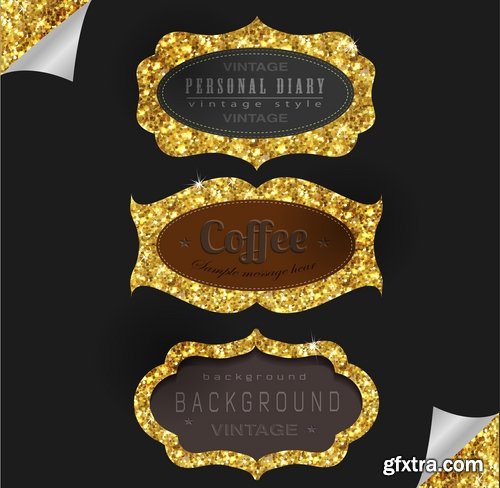 Gold sticker postcard ribbon frame background backdrop 25 EPS