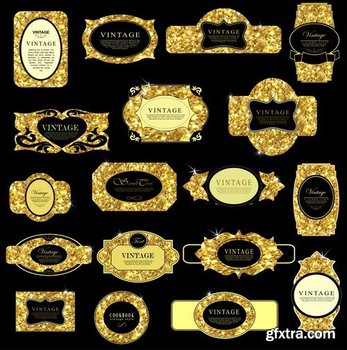 Gold sticker postcard ribbon frame background backdrop 25 EPS