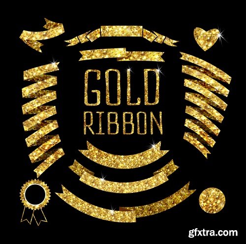 Gold sticker postcard ribbon frame background backdrop 25 EPS