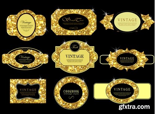 Gold sticker postcard ribbon frame background backdrop 25 EPS