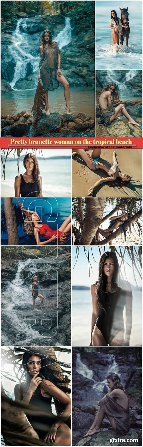 Pretty brunette woman on the tropical beach