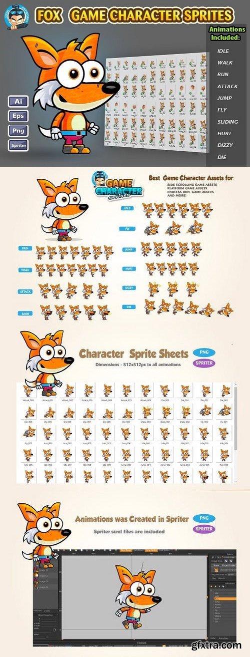 CM - Fox 2D Game Character Sprites 1232100