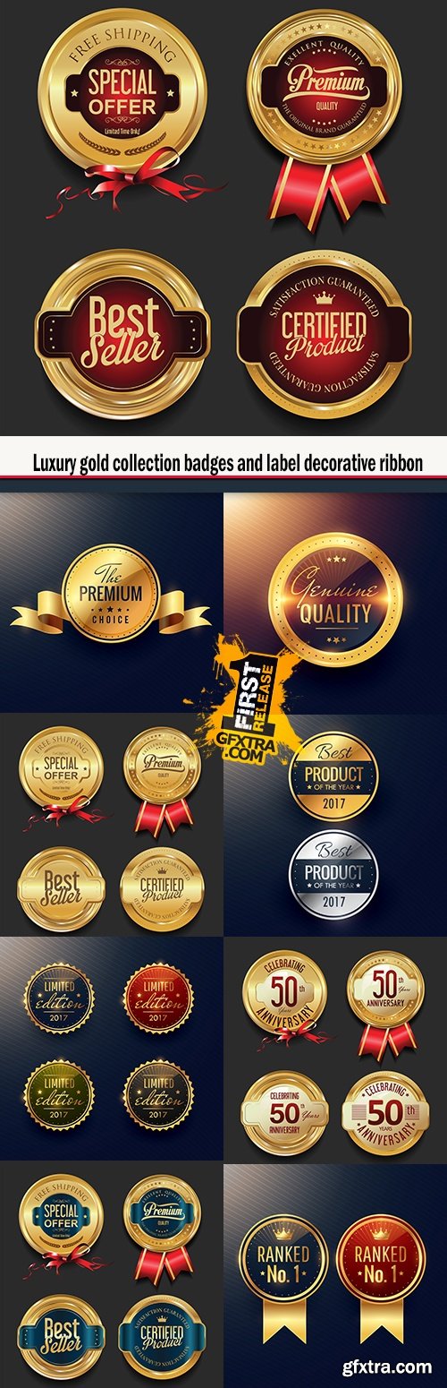 Luxury gold collection badges and label decorative ribbon