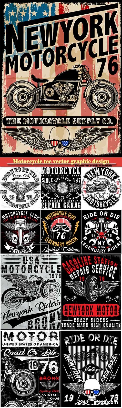 Motorcycle tee vector graphic design, motorcycle label t-shirt design with illustration