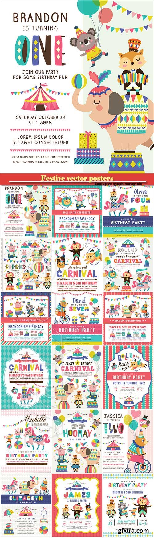 Festive vector posters with children\'s illustrations