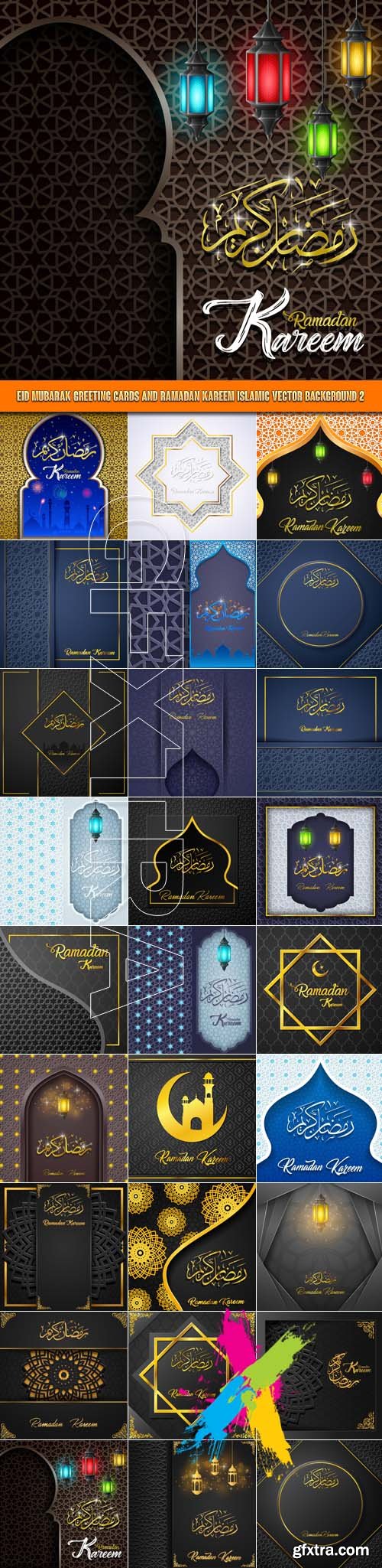 Eid mubarak greeting cards and Ramadan Kareem Islamic vector background 2