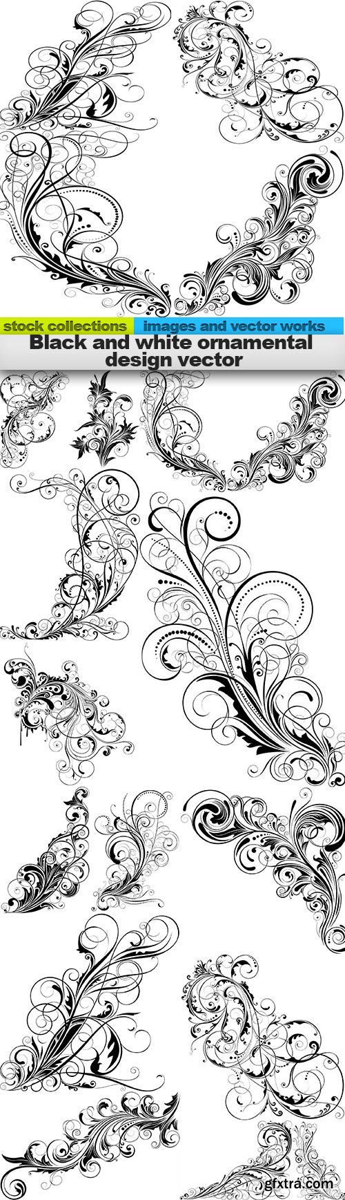 Black and white ornamental design vector, 15 x EPS