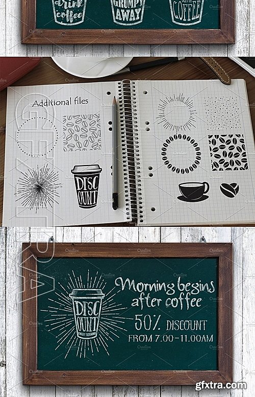 CreativeMarket 18 Coffee Quotes. Lettering on cups 1409637