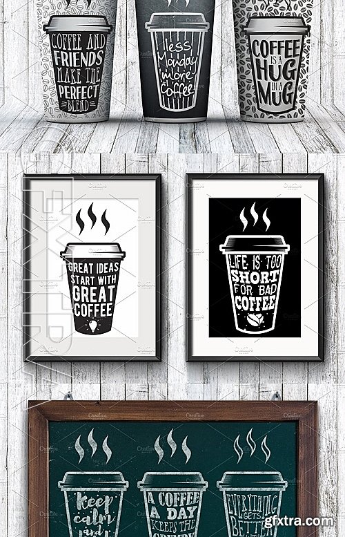 CreativeMarket 18 Coffee Quotes. Lettering on cups 1409637