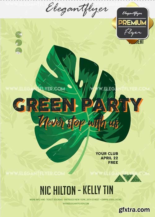 Green Party V25 Flyer PSD Template + Facebook Cover