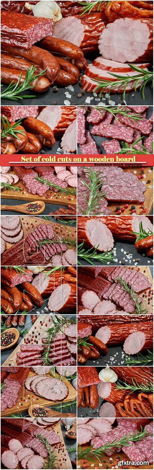 Set of cold cuts on a wooden board