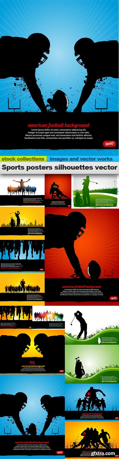 Sports posters silhouettes vector, 15 x EPS