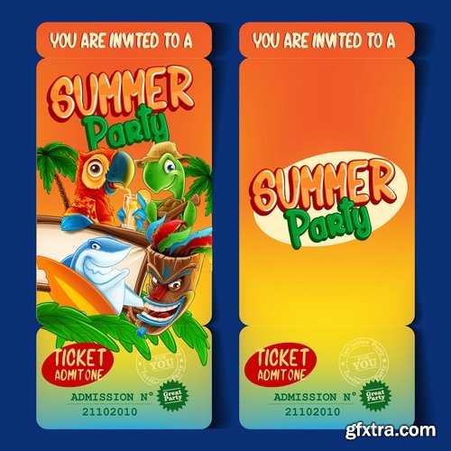 Summer flyer banner with cartoon character sea sun travel day vacation 16 EPS