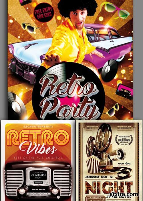 Retro Glamur Party 3in1 V2 Flyer Template