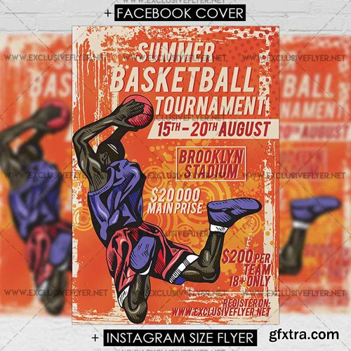 Summer Basketball Tournament - Premium A5 Flyer Template