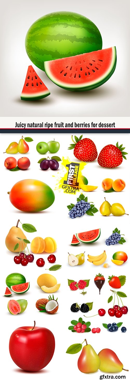 Juicy natural ripe fruit and berries for dessert