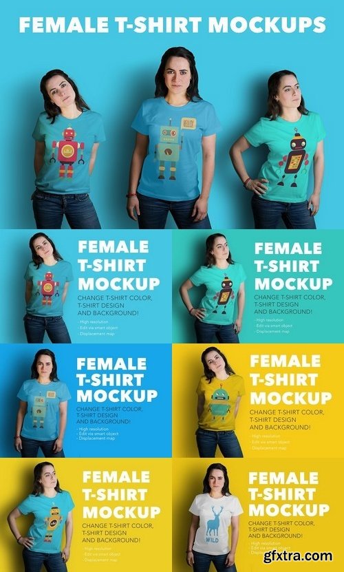 CM - 3 Female T-shirt Mockups 1243196