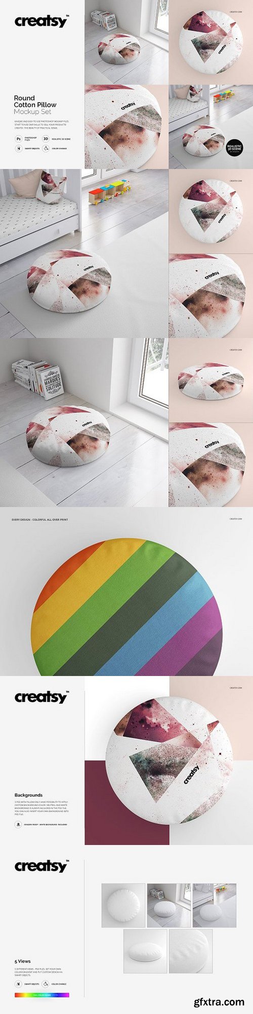 CM - Round Cotton Pillow Mockup Set 1461375