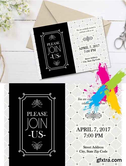 CM - Vintage Elegant Black Party Invite 1543708