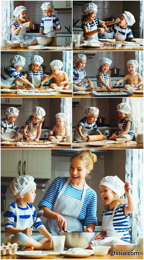 Funny kids bake cookies in kitchen 7X JPEG