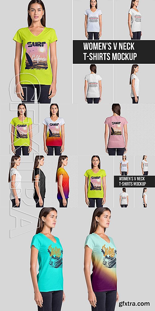 CreativeMarket Women's V Neck T-Shirts Mockup 1414587