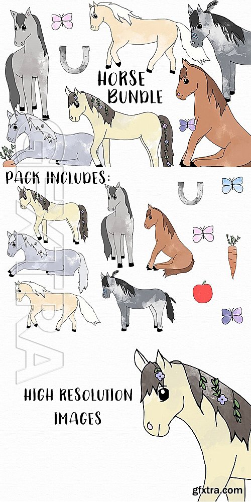 CreativeMarket Watercolour Horse Bundle 1415933