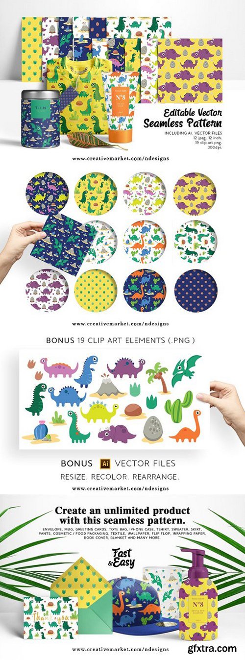 CM - Dinosaur Seamless Pattern, Editable 1471450