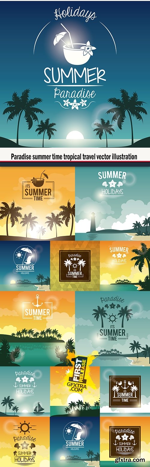 Paradise summer time tropical travel vector illustration