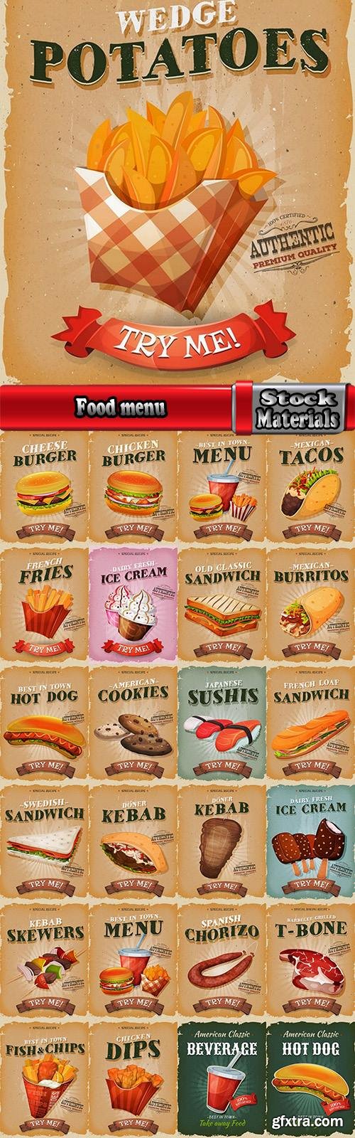 Food menu barbecue burger hot dog drink soda flyer banner 25 EPS