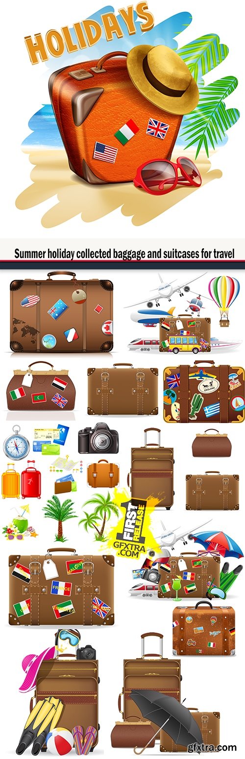 Summer holiday collected baggage and suitcases for travel