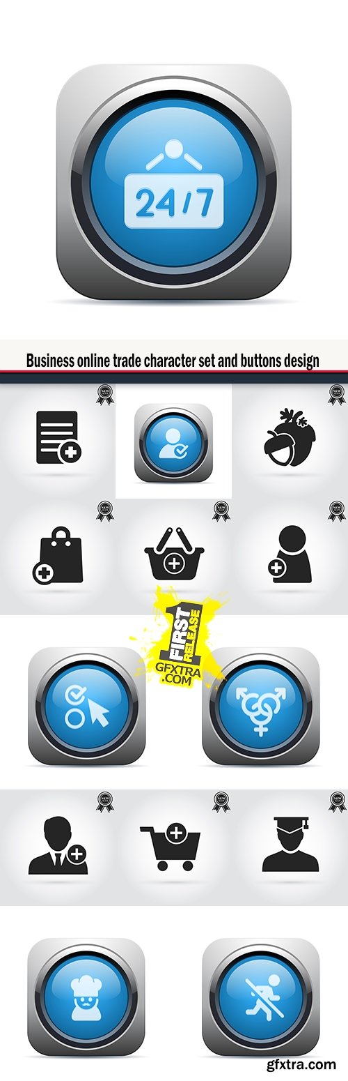 Business online trade character set and buttons design