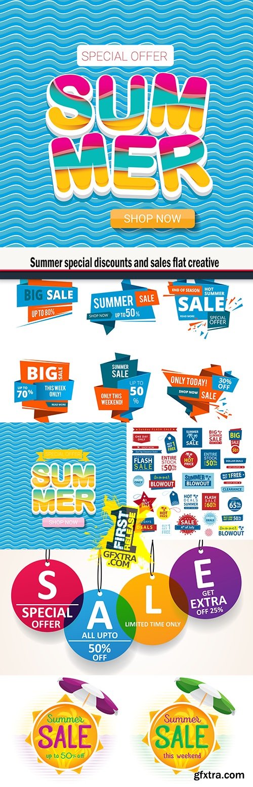 Summer special discounts and sales flat creative