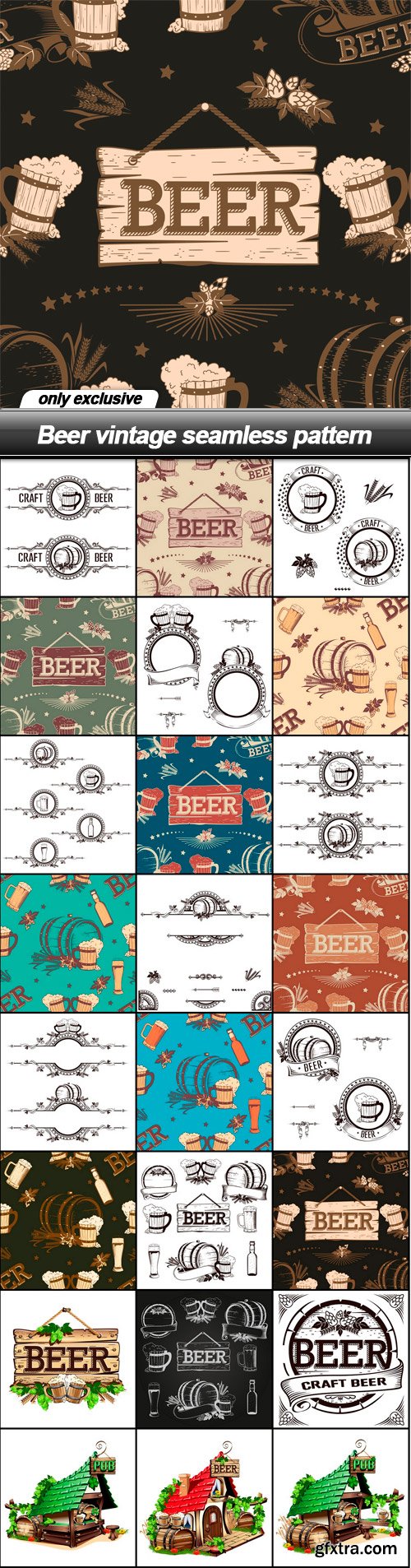 Beer vintage seamless pattern - 24 EPS