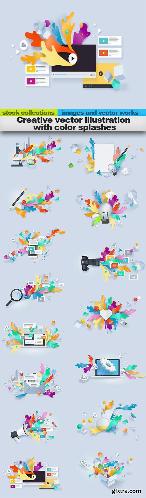 Creative vector illustration with color splashes, 15 x EPS