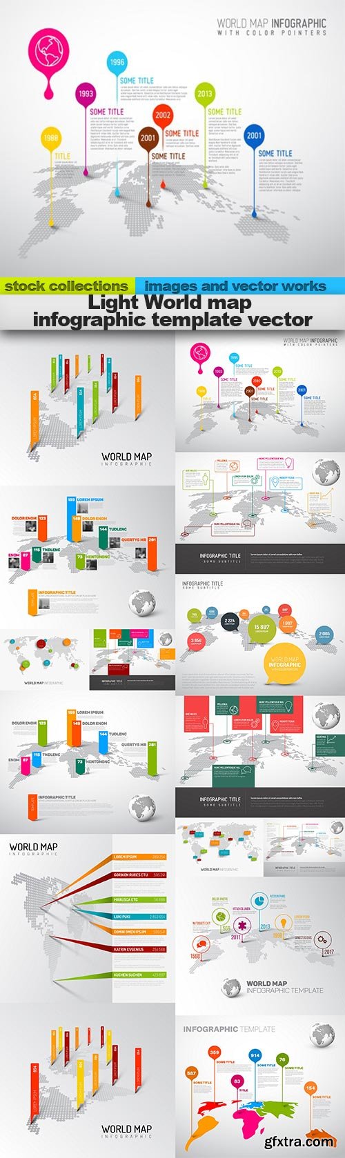 Light World map infographic template vector, 15 x EPS