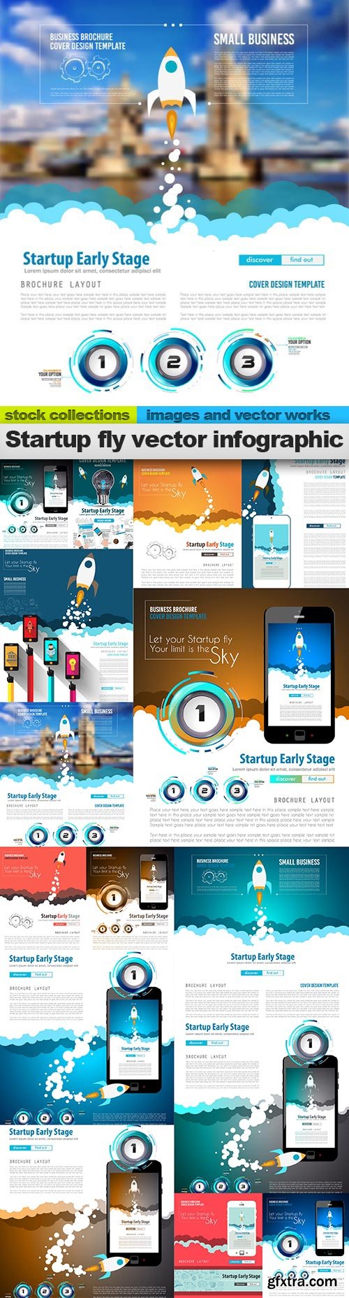 Startup fly vector infographic, 15 x EPS