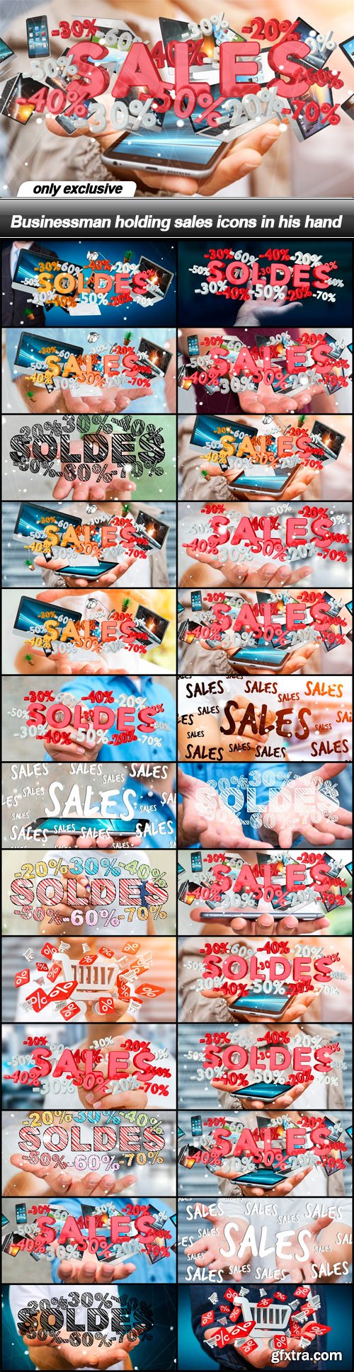 Businessman holding sales icons in his hand - 26 UHQ JPEG