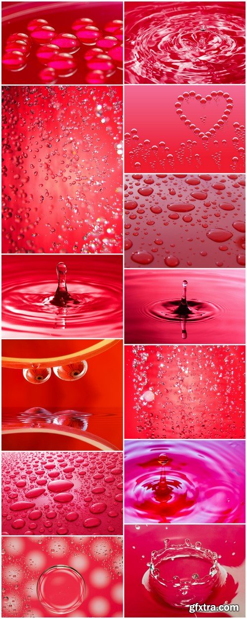 Red water drops background with big and small drops 13X JPEG