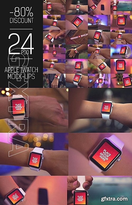 CreativeMarket 24 PSD iWatch Display Mock-up 1388025