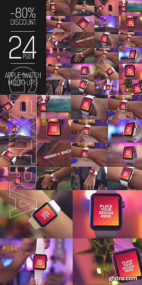 CreativeMarket 24 PSD iWatch Display Mock-up 1388025