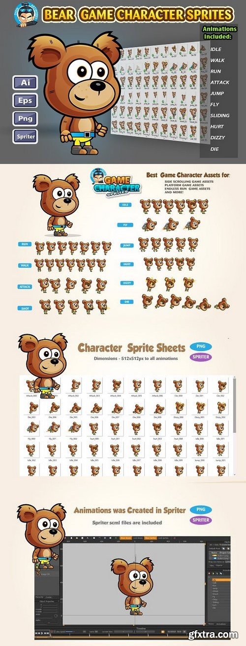 CM - Bear 2D Game Characte Sprites 1224079